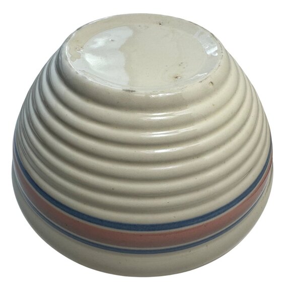 McCoy Ovenware Mixing Bowl Pink Blue Bands Striped Beehive Pottery USA 8" Vtg - Picture 10 of 16